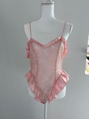 Vintage Victoria's Secret Sheer Pink Lace Ruffle bodysuit